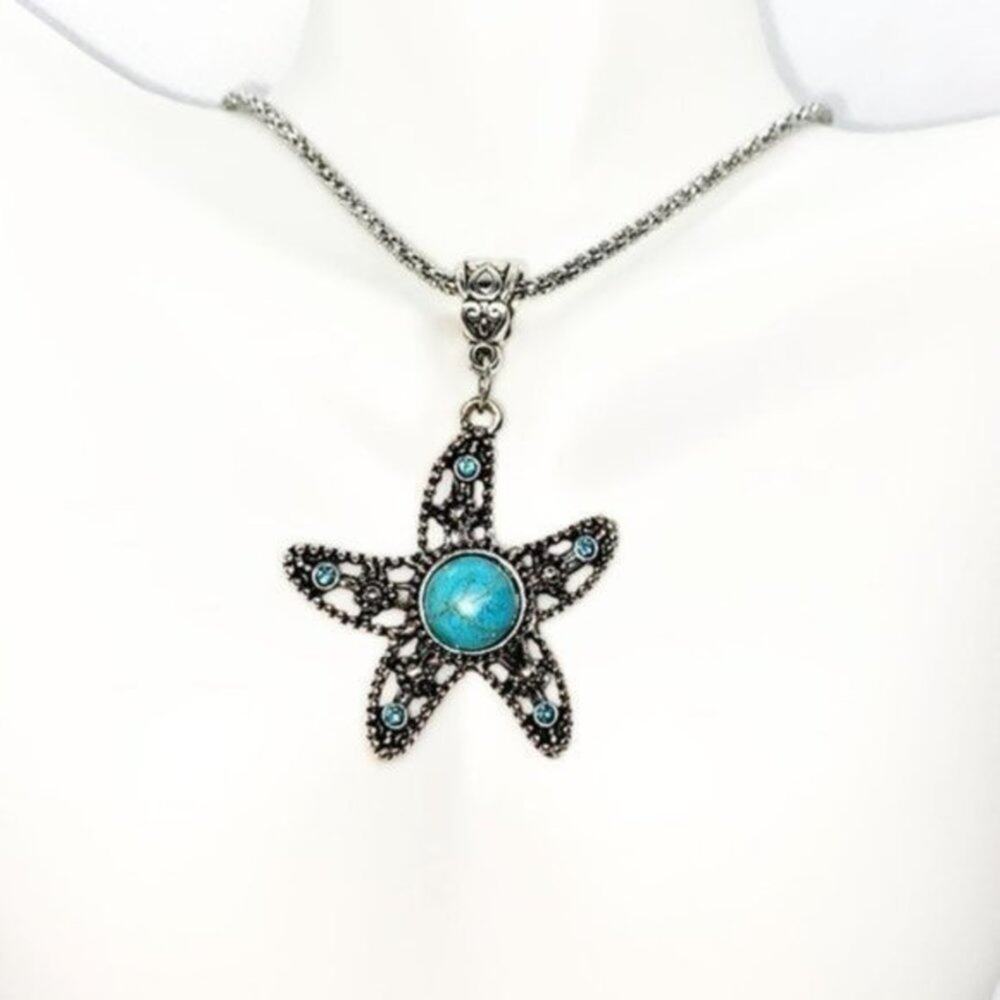 Silver-Tone Turquoise Starfish Necklace